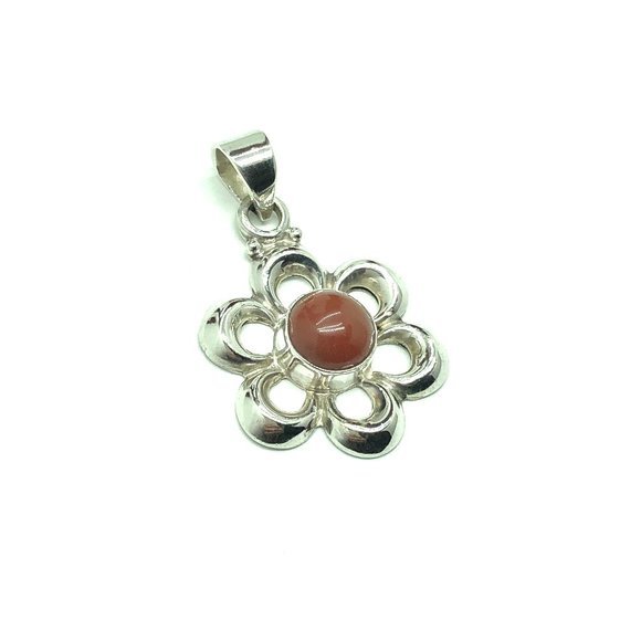 Sterling Silver Pendant - Flower Design w/ Carnelian Stone - Chakra Jewelry - Picture 2 of 5